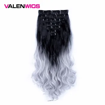 

Valenwigs Wavy Synthetic Hair Clip in Hair Extensions 7 Pieces/set 22" 130g Gradient Omber Color Women's Hairpieces Fiber Hair