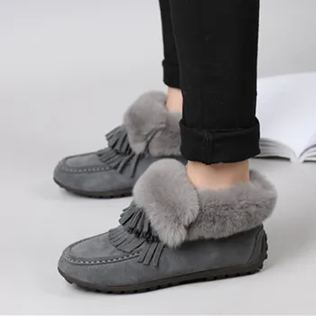 

Women's Snow Boots 2018 Winter Genuine Leather Warm Fur Female Boot Ankle Boots For Women Winter Shoes Fashion Tassel Woman Boot