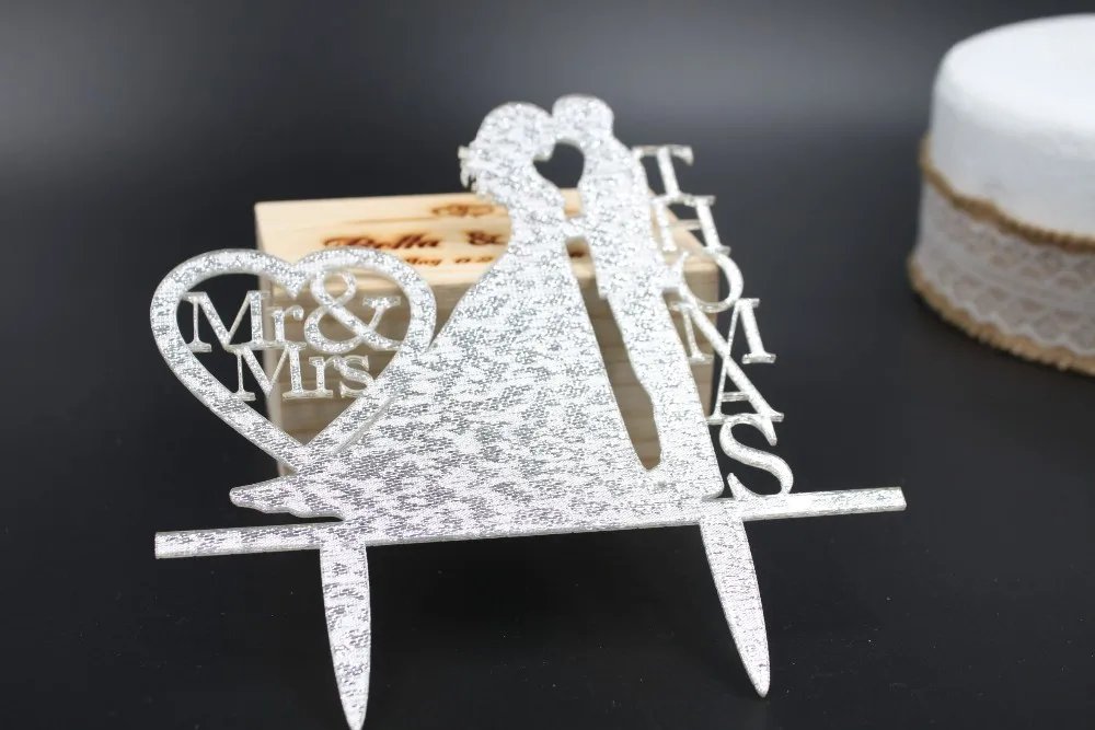 Personalized Wedding Cake Topper Decoration,Acrylic silver glitter,Custom wedding Bride Groom cake topper personalized last name