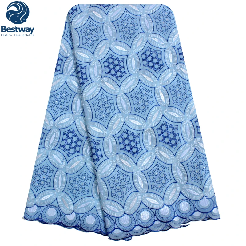 

Bestway Polished Cotton Lace Fabric Embroidery Swiss Voile Lace Fabric Sky Blue Dry Lace Fabric For African Nigerian Women Dress