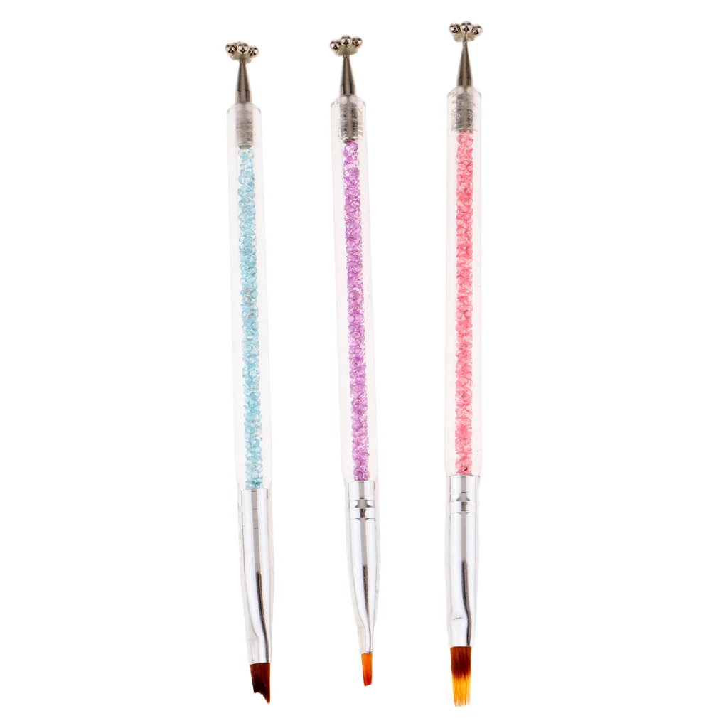 3PCS Double Head Nail Art DIY UV Gel Liner Brush Magnet Tip Painting Pen Nail Beauty