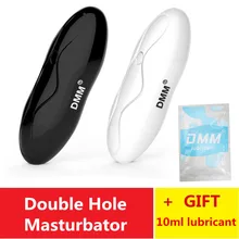 DMM Double Hole Pussy Male Masturbator Oral Vaginal Vibrator Masturbation Cup Real Vagina Sex Toys for Men + GIFT 10ml Lubricant