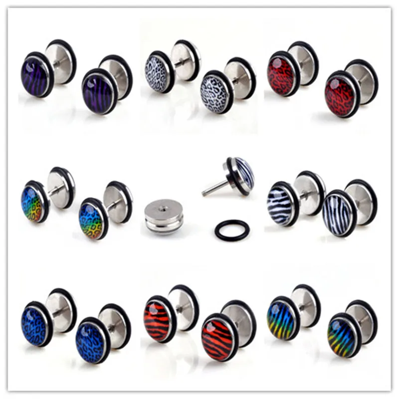 

imixlot Punk 1pair Fake Stainless Steel Punk Fake Screw Ear Plugs Stretcher Tunnel Round Stud Earring Body Piercing Jewelry