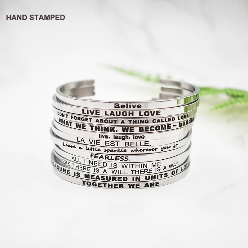 

Newest Encouragement Quotes Engrave Bangle Stainless Steel Female Inspirational Jewelry Bangle (12 styles for choose)