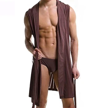

Fashion Men Sexy Summer Sleeveless Sleepwear Robe Hooded Bathrobe Casual Pajamas