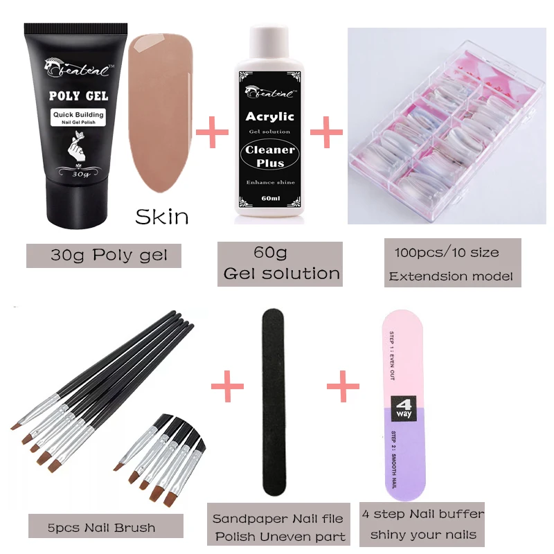 

Beateal 6pcs/sets UV LED Poly Gel set Extend Builder Gel Brush Nail Tool Fake Tips Thick Jelly Gel Slip Solution Liquid Kits