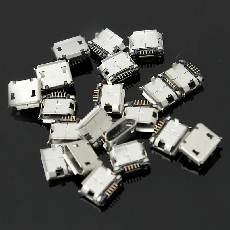 100pcs Mayitr Micro USB 5 Pin Socket Connector Female Type B SMT Placement SMD DIP Connectors