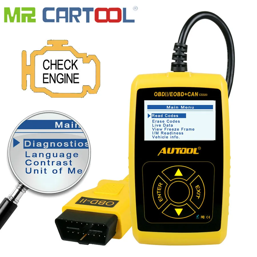 

CARTOOL CS320 OBD2 Automotive Scanner OBD 2 II Car Code Reader Auto Vehicle Scan Diagnostic Tool PK AD310 Launch X431 OM123 Scan