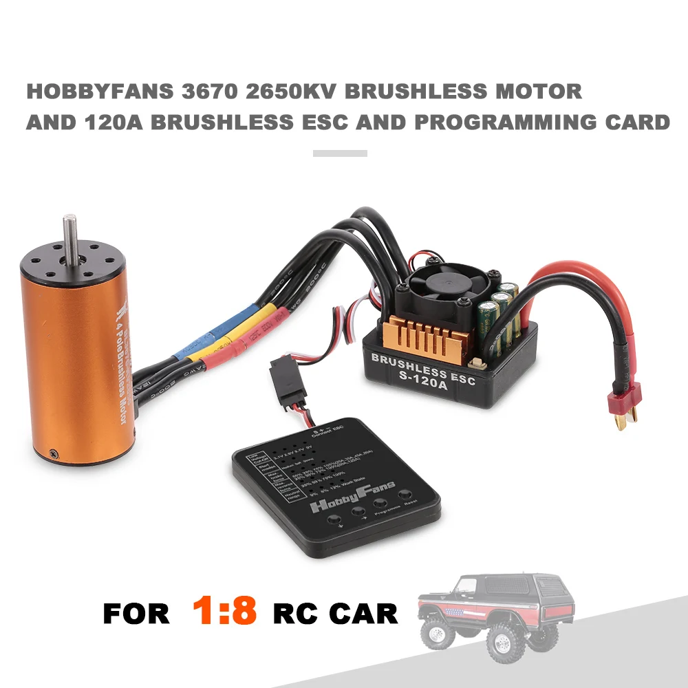 

RC Car 3670 2650KV 4P Brushless Motor 120A 2-4s ESC Programming Card for 1:8 RC Cars Short Truck Off-road RC Crawler