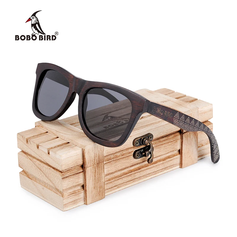 

Executed Qualitatively BOBO BIRD DG08a Ebony Wood Polarized Sunglasses Women Men with carved legs Creative Wooden Gift Box