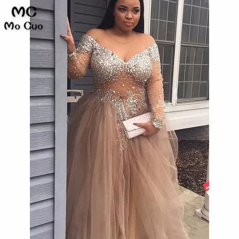 Ball Gown Off-the-Shoulder Long Sleeves Sequin Tulle Floor-Length Dresses