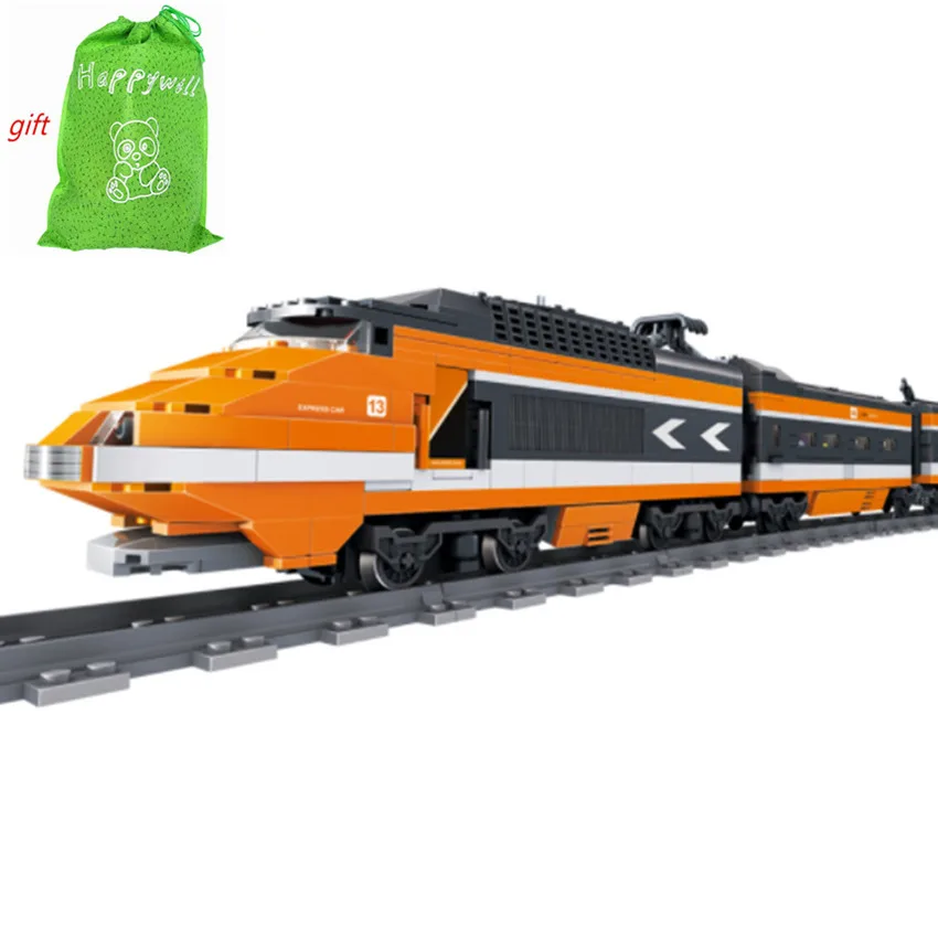 

Happywill KY98201 Model building kits compatible city trains rail KTX 3D blocks Educational model building toys hobbie