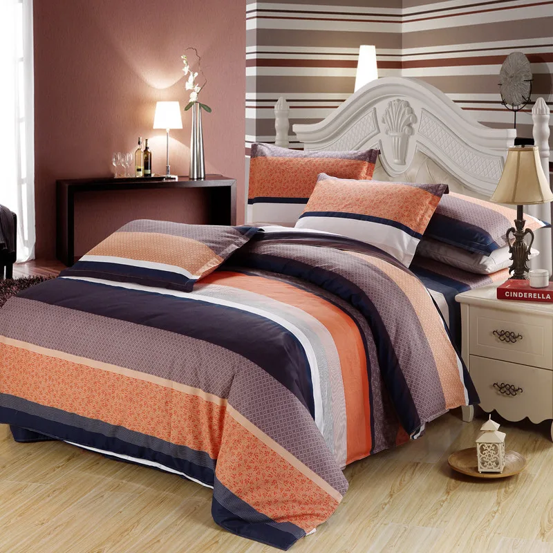 Orange Gray Black Stripes Beddding Set Twin Full Queen King Size