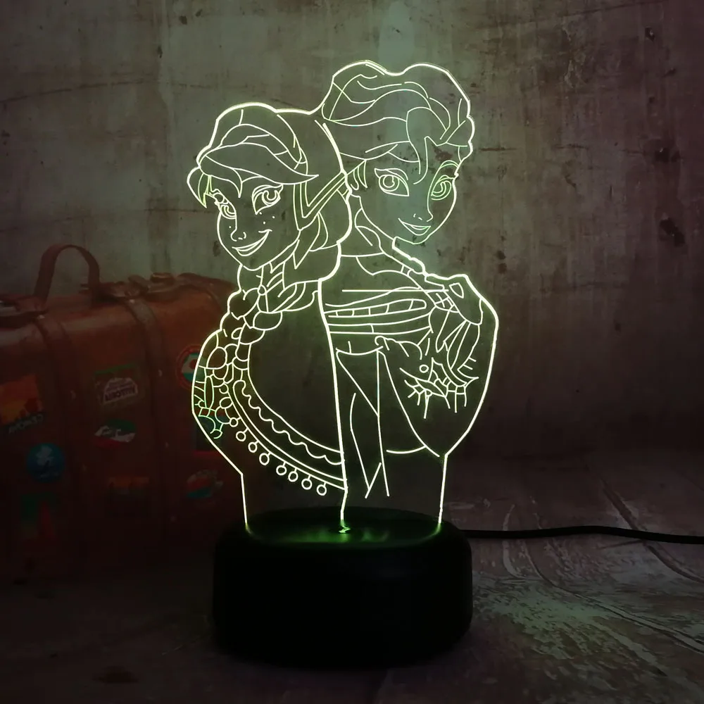 3D LED Ночник светильник Эльза/Анна девочка лампа для принцесс мультяшная фигура