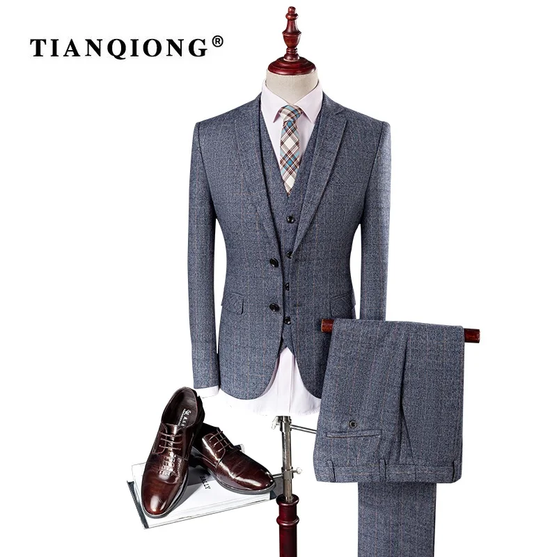TIAN QIONG Latest Coat Pant Designs Tailor Made Suits Grey Plaid Men