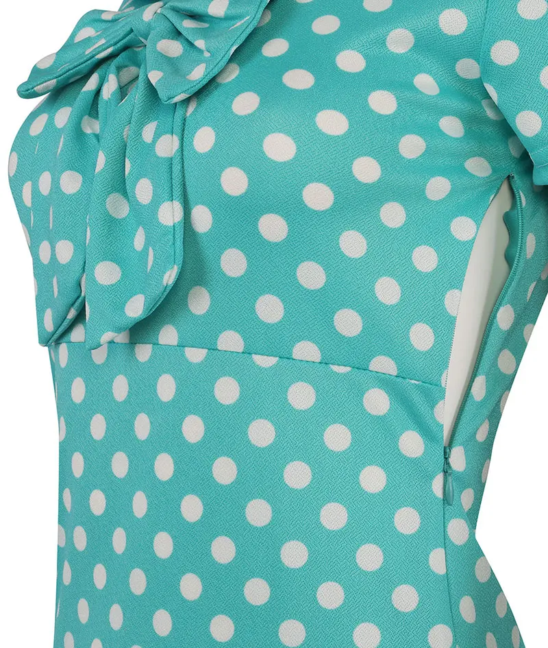 Kostlich Turn-down Collar With Bow Knot Dot Pencil Dress Short Sleeves Women Summer Dress Bodycone Party Dresses Casual Sundress (8)