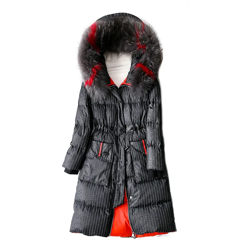 

2018 Winter Women Jacket Medium Long Section Thick Warm Overcoat Stripe Hooded Outerwear Elegant Coat Large Size 5XL Down Parkas