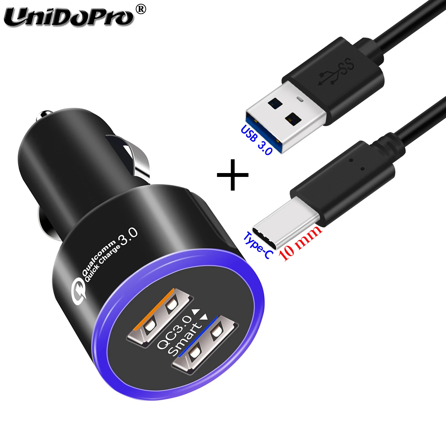 Быстрое Автомобильное зарядное устройство QC 3 0 + фута (10 мм длинный шнур) кабель Type