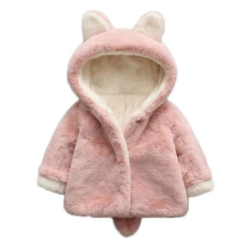 

Baby Girls Winter Jackets Warm Faux Fur Fleece Coat Children Jacket Rabbit Ear Hooded Outerwear Kids Jacket for Girls Clothing