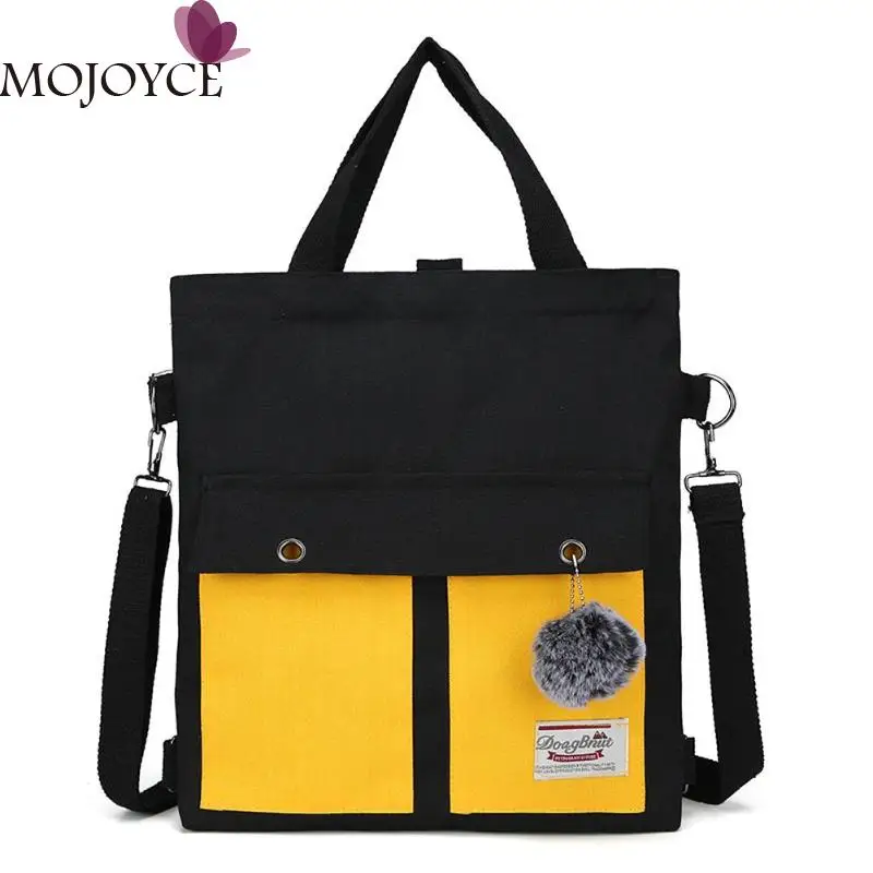 

Teenager Girls Large Capacity Hit Color Shoulder Handbags Women Pompon Decor Messenger Crossbody Bags Canvas Shopping Totes