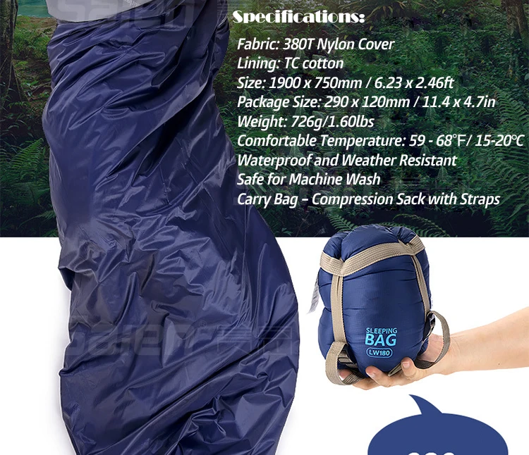 Спальный мешок, легкий конверт спальные мешки с компрессионный мешок портативный водонепроницаемый для 3 сезона путешествия Кемпинг