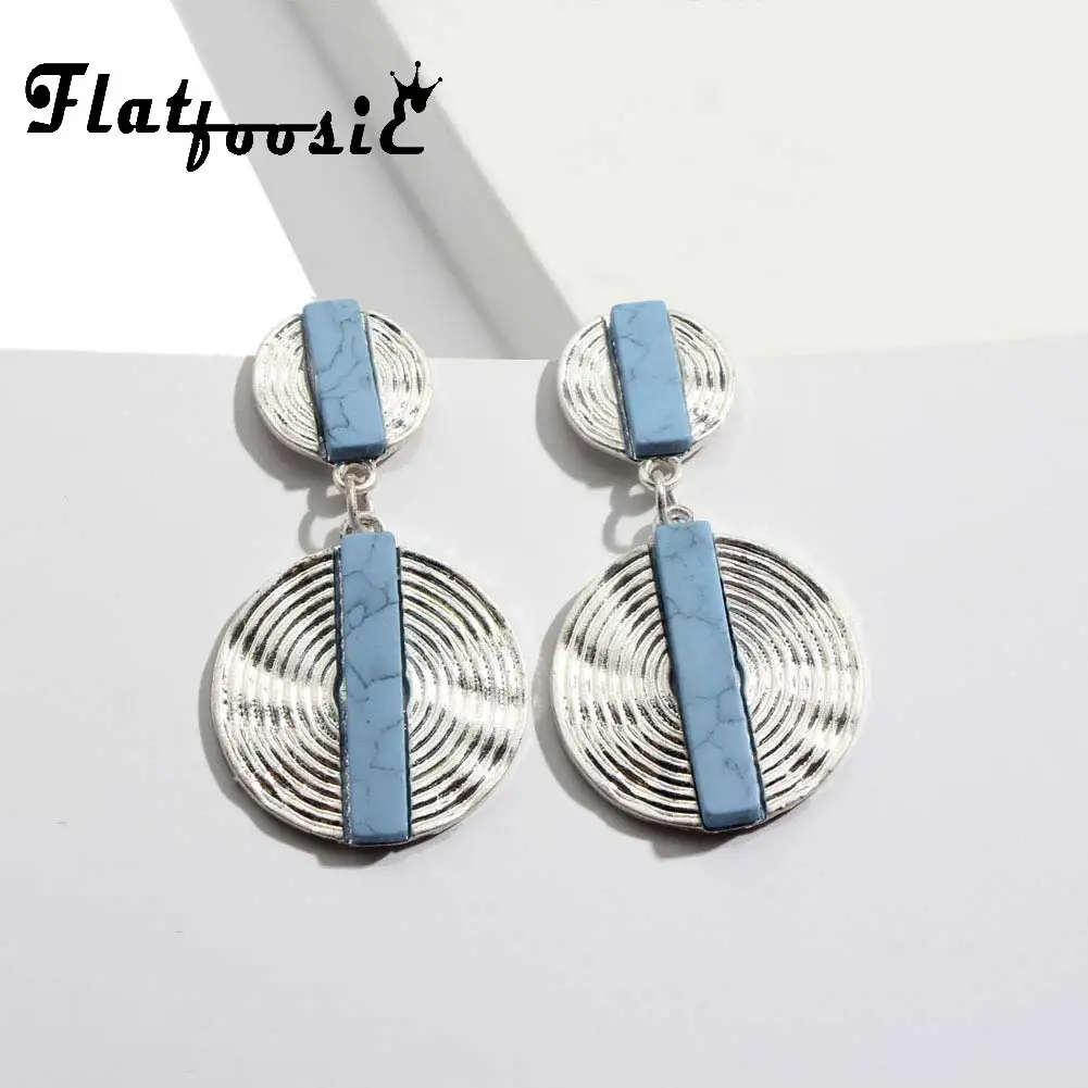 

Flatfoosie Vintage Round Drop Dangle Earrings Female Antique Silver Color Bohemian Acylic Ethnic Earring Charm Jewelry For Women