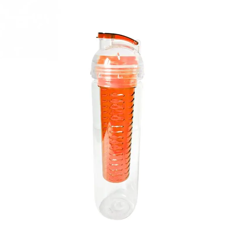 Горячее предложение 900 мл Спортивная бутылка для воды с фруктовым лимоном и соком, Экологичная пластиковая бутылка для детоксикации, откидная крышка - Цвет: orange