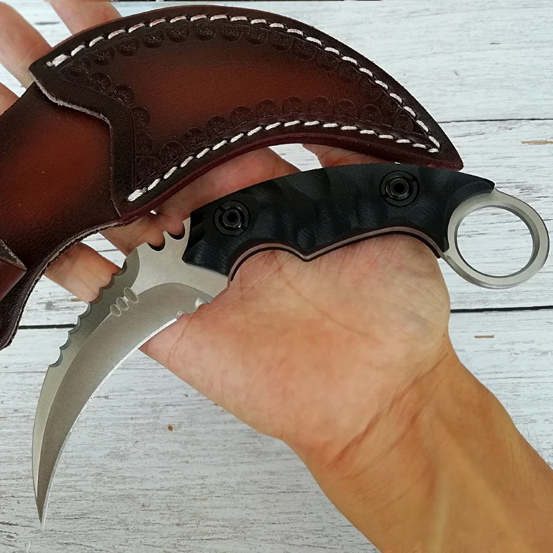 Топовый тактический нож karambit D2 стальное средство для выживания на открытом воздухе ножи с фиксированным лезвием G10 Ручка кожаная оболочка zt navaja cs go cuchillo