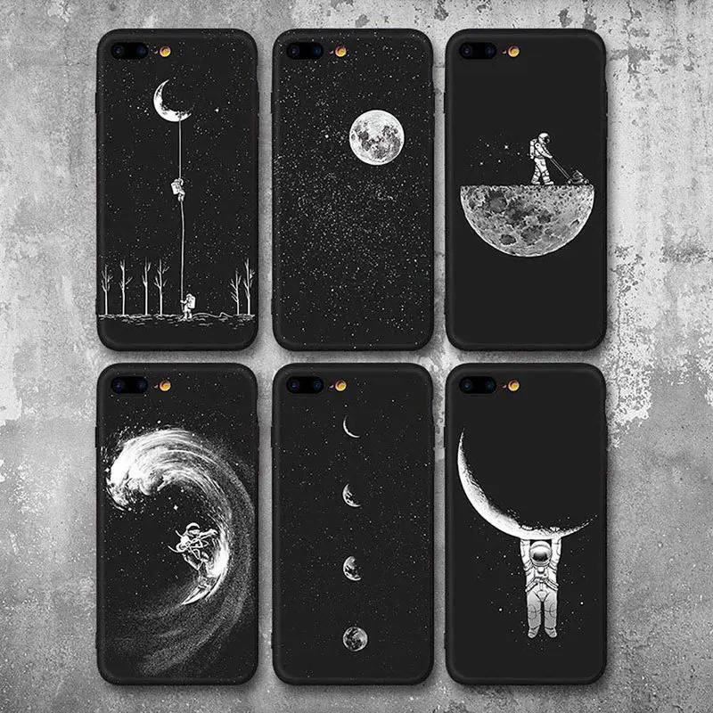 

Fashion Astronaut Space Moon Pattern Phone Cases For iphone 7 8 Case For iphone 7plus 8Plus Frosted Soft Cover