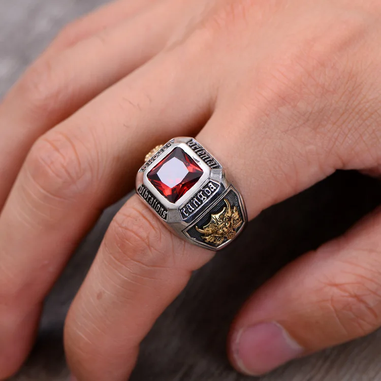 Тайский суд ретро серебряные кольца для Для мужчин 925 серебряное кольцо, инкрустированное стразами мужские винтажные тайский серебряное кольцо для Для мужчин