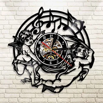 

1Piece Music Notes Wall Clock Angel Kids Vinyl Record Clock Modern Wall Art Gramophone Record Clocks Music Gift