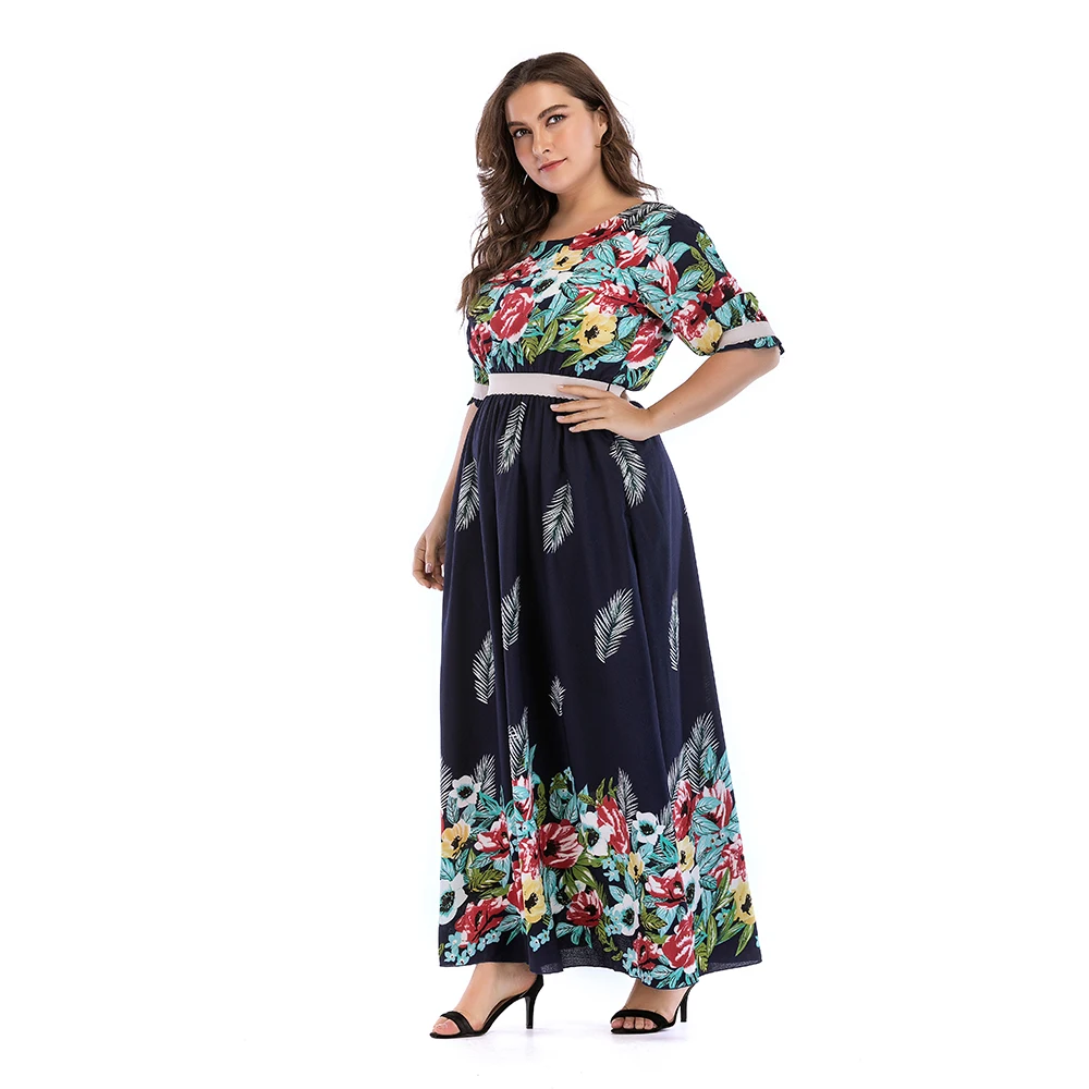 Casual Women Summer Dress O Neck Half Sleeve Plus Size 5XL Long Maxi