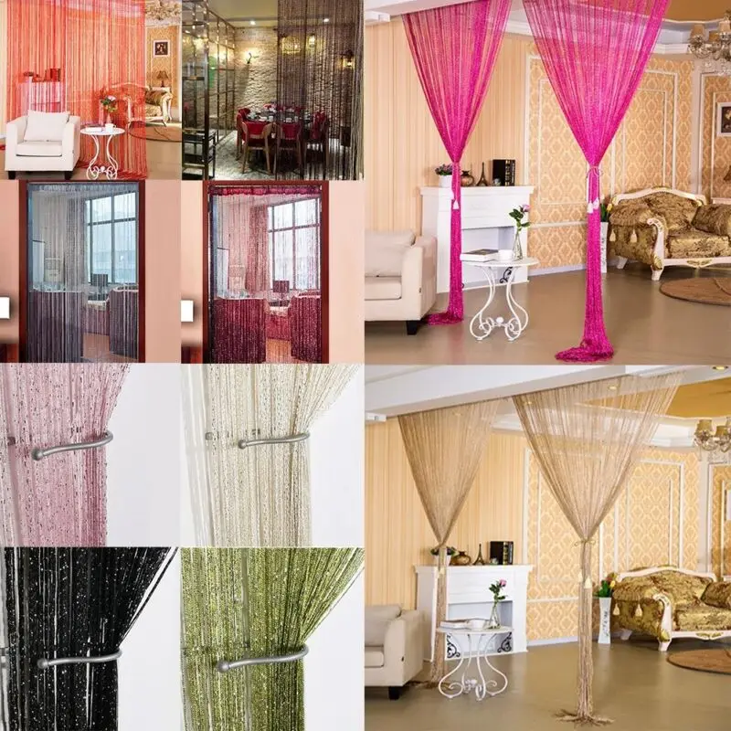 Black Crystal String Door Curtain Room Divider Fringe Tassel Window Panel Decor