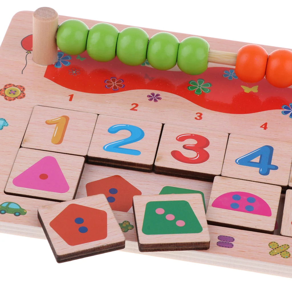 Preschool Math Learning Toy - Wooden Montessori Math Leaning Board with Counting Sticks, Number Cards & Abacus Beads