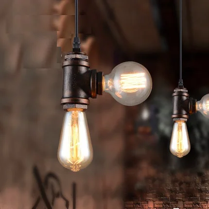 

Loft Style Iron Water Pipe Lamp Edison Pendant Light Fixtures Vintage Industrial Lighting For Dining Room Indoor Hanging Lamp