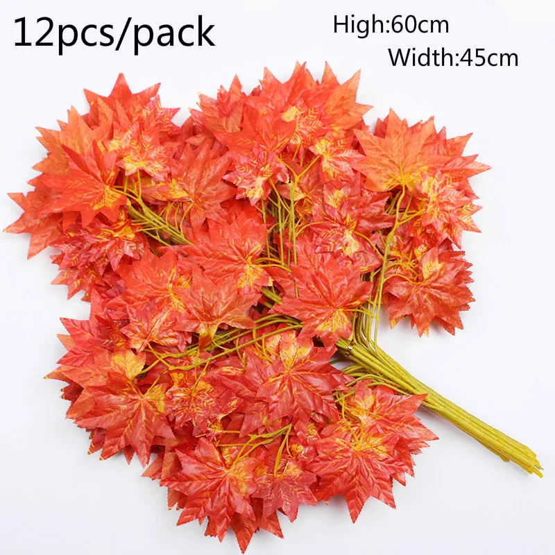 red maple leaf 65cm 12 шт. искусственные листья украшения поддельные листья пластиковые ветви дерева имитация листья баньяна для дома Свадебная вечеринка Декор листья - Цвет: red maple leaf 65cm
