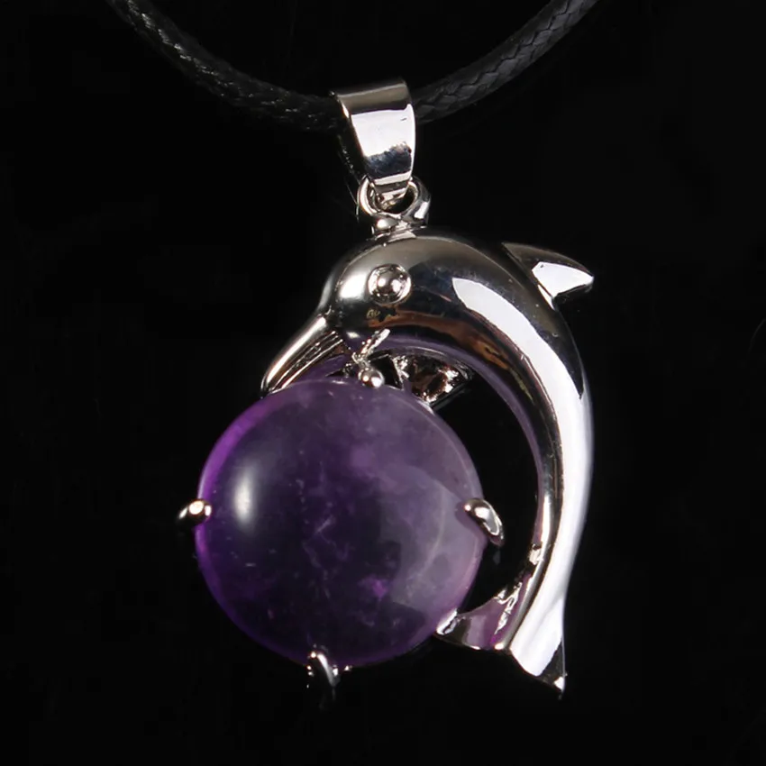 

Trendy-beads Popular Natural Amethysts Stone Silver Plated Cute Dolphin Pendant Animal Jewelry