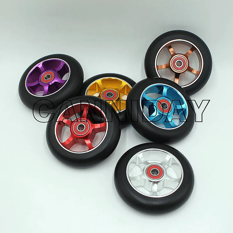 

2PCS 100mm Stunt Scooter Wheels High elasticity PU Aluminium Alloy Steel Hub With 608 ABEC-9 Bearings Skates Wheels 88A