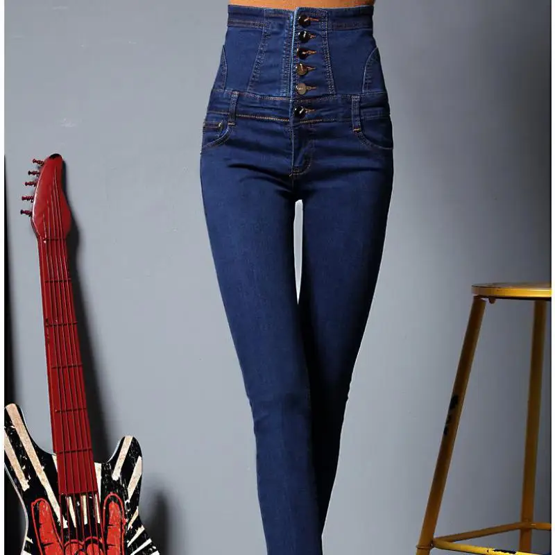 Новинка модные брендовые джинсы женские с высокой талией Эластичные Обтягивающие джинсы длинные Harajuku женские брюки карандаш джинсы большого размера