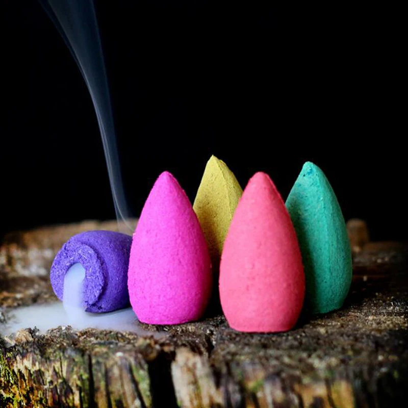 

100Pcs Mixed Backflow Incense Cones Home Fragrance Reflux Incense Lavender Jasmine Green Tea Sandalwood Colored Smoke