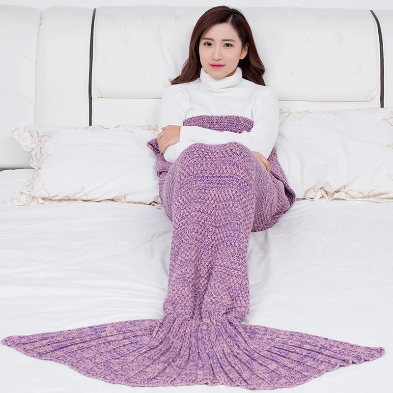 Mermaid Blanket For adult Kid Chunky Knit Blankets Mermaid Tail Throw