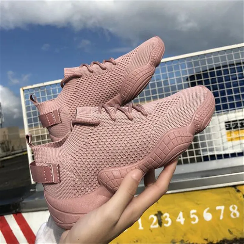 

Women Shoes Plus Size Flyknit Sneakers Women New Vulcanized Shoes Casual Female Slip On Flat Shoes White Mesh Walking Footwear