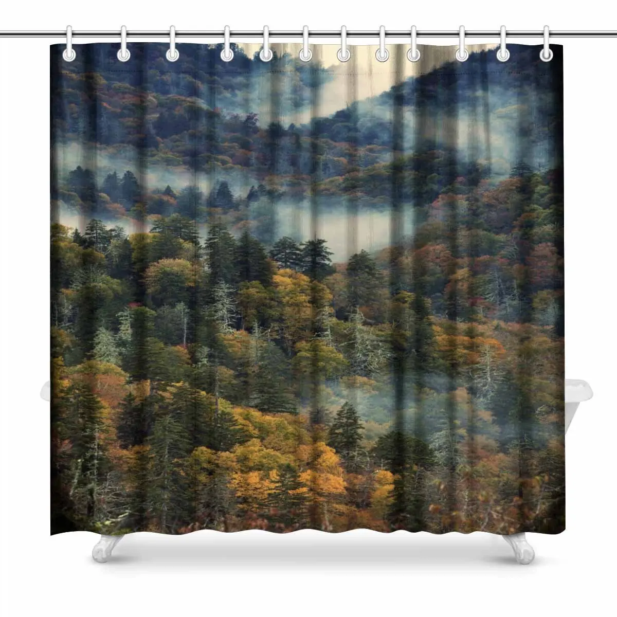 Aplysia Morning in Smoky Mountains Colorful Trees and the Fog Art Decor