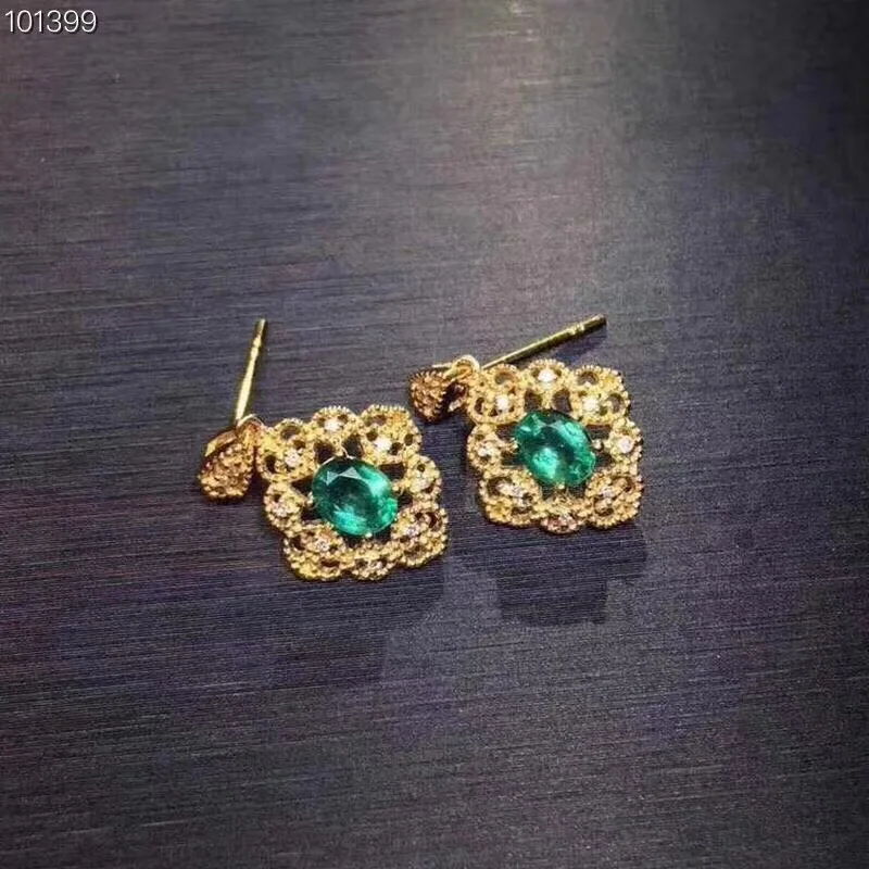 

Emerald earring Free shipping Natural real emerald 925 sterling silver earrings 3*4mm 2pcs Gem