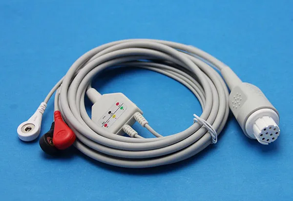

Datex Ohmeda Compatible Direct ECG Cable 3 Leads Snap AHA for Patient Monitors