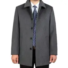 Однобортное повседневное шерстяное пальто для мужчин, одежда для отца, пальто с длинными рукавами, мужское кашемировое пальто casaco, английское зимнее плотное черное пальто