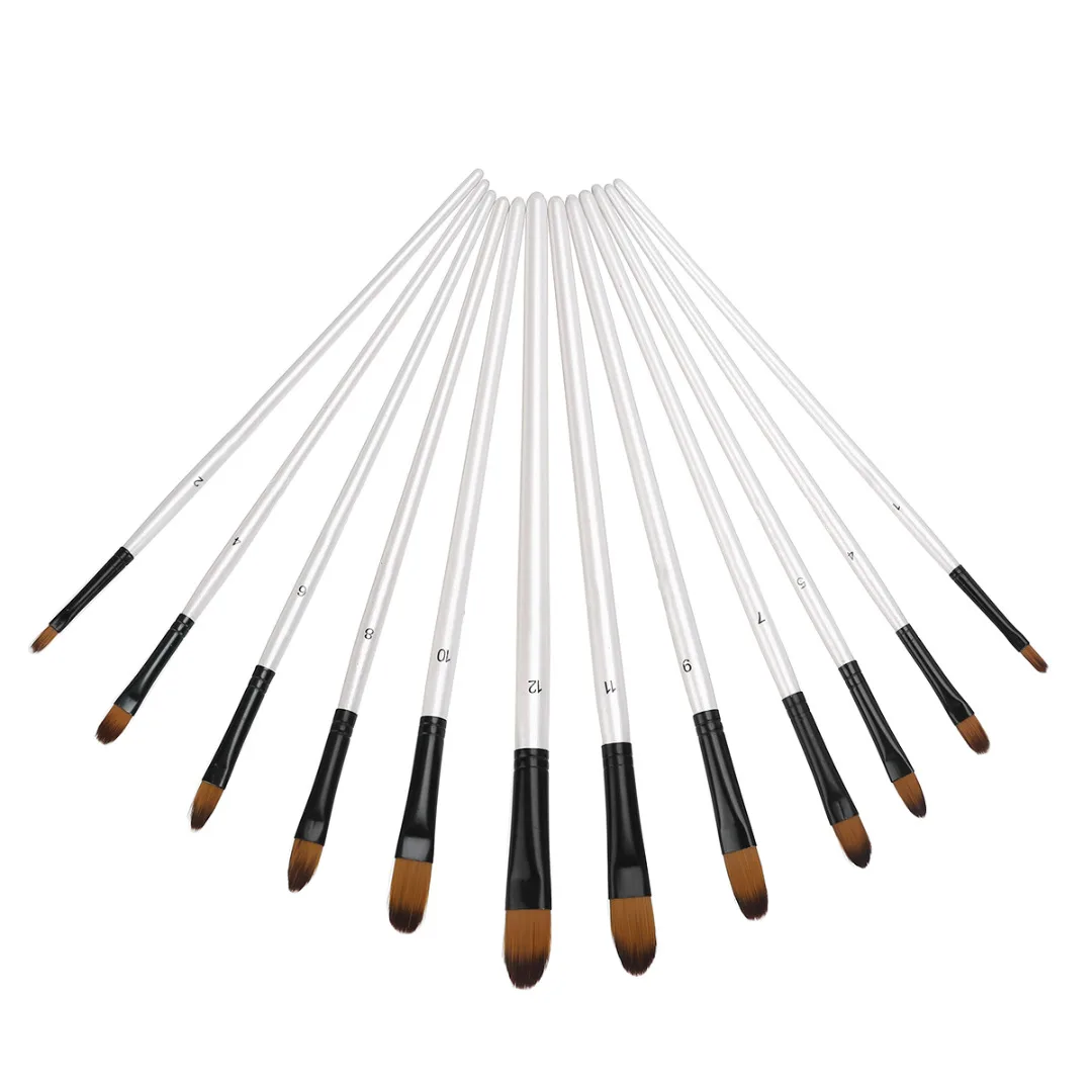 12PCS Artist Paint Brushes Set Acrylic Oil Watercolor Painting Oblate/Oblique Nylon Hair Brush Wood Handle School Art Supplies