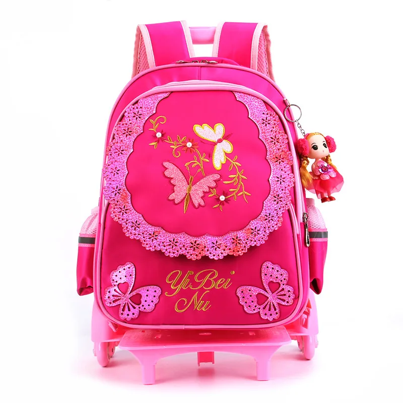 Школьный рюкзак для девочек с 3 колеса бабочки Детские школьные рюкзаки для девочек Водонепроницаемый детская школьная сумка на колесиках рюкзак 2 шт./компл