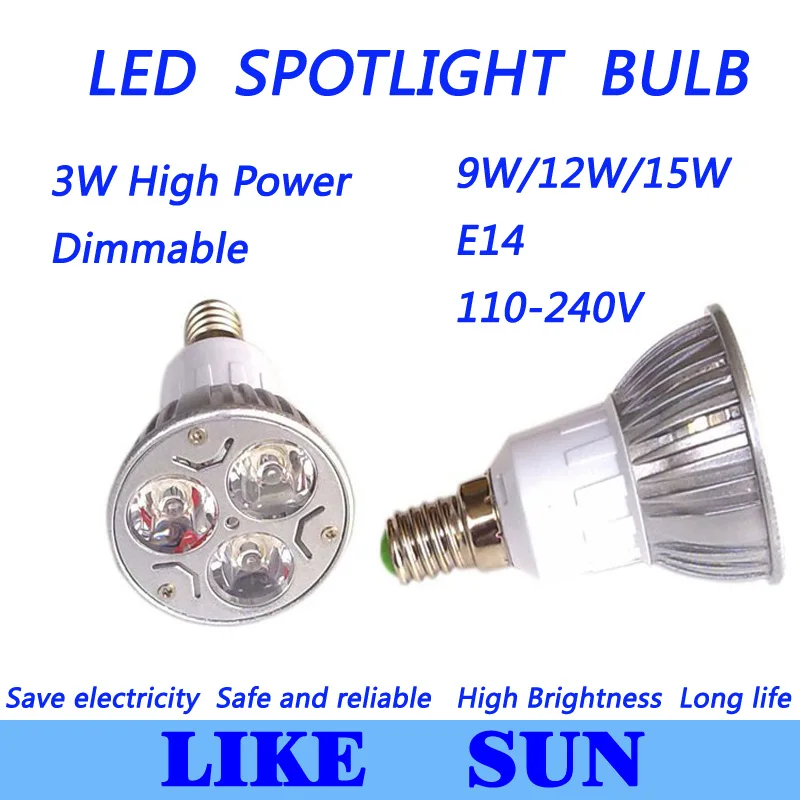 

X100 Free shipping High power CREE Led Lamp Dimmable E14 9W 85-265V Led spot Light Spotlight led bulb downlight lighting