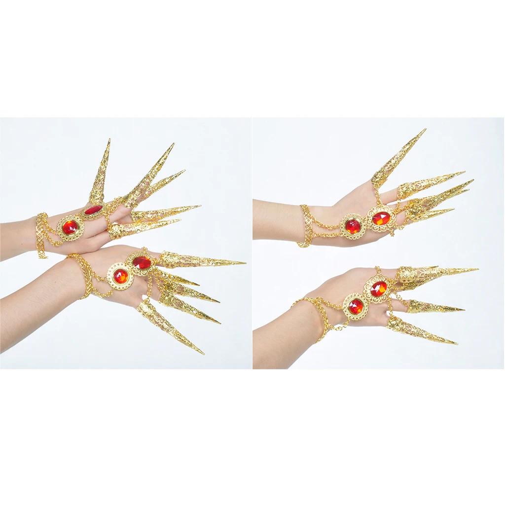 2 pairs Indian Belly Dance Show 10 Fingers Nail Sets Bracelet Fashion Jewelry for Carnival Halloween Party Christmas